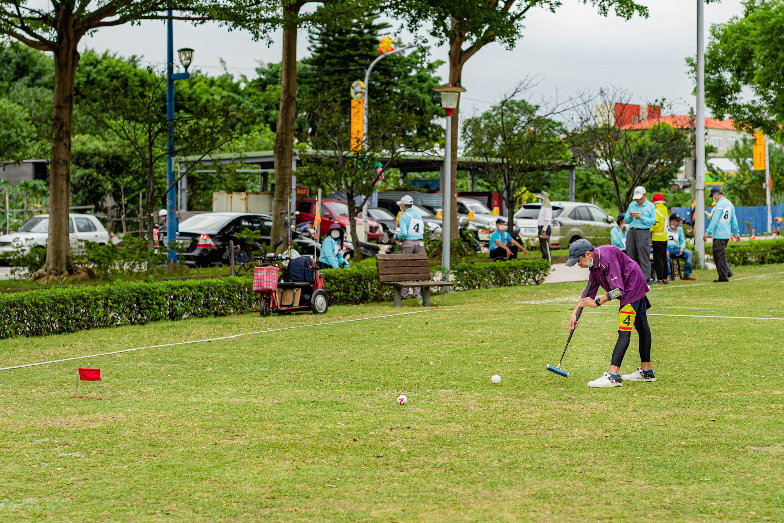 桃園區建新公園新增5座槌球場,鼓勵長者從事槌球運動健身,打造高齡樂活城市