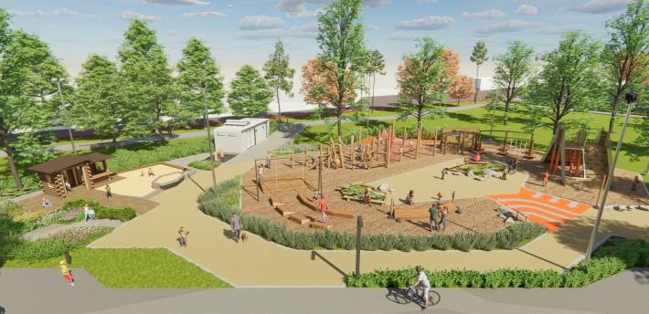 綠杉林公園合計4.3公頃，導入新式公園、人本友善、生態城市的設計