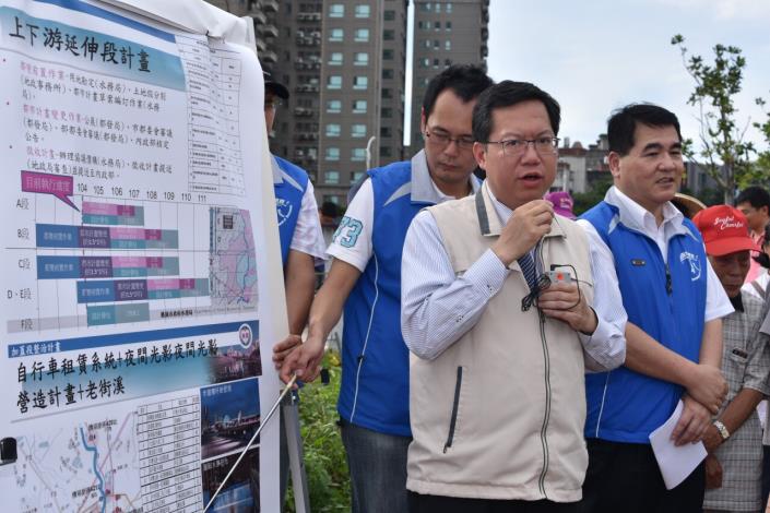 視察老街溪整治  鄭市長：提升工程細緻度、夜間照明及植栽綠化，打造老街溪成為桃園的清溪川、中壢的生命之河