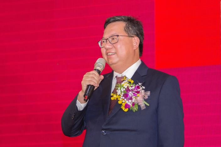 市長致詞，期勉八德區新任邱瑞朝區長持續打拚，讓八德發展更好