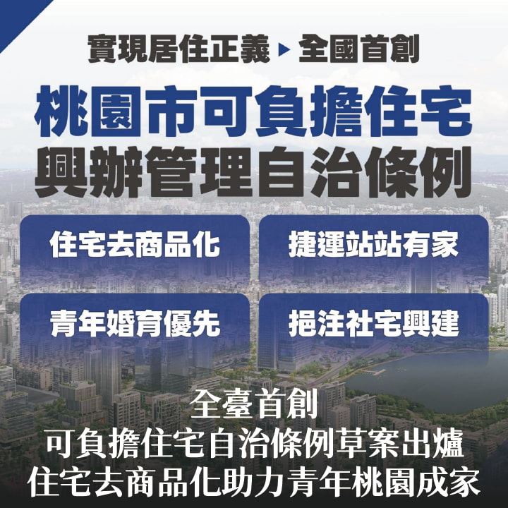 全臺首創可負擔住宅自治條例草案出爐　張市長：住宅去商品化助力青年桃園成家