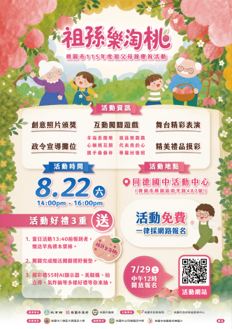 【桃園免費親子活動】抽55吋電視、美腿機！「祖孫樂淘桃」8/22登場，7/29搶先報名！