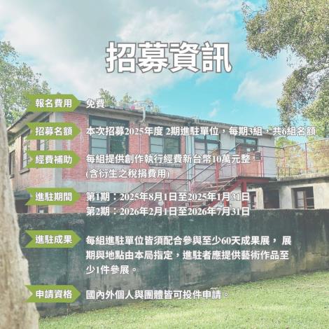 2025-2026太武藝術進駐招募資訊
