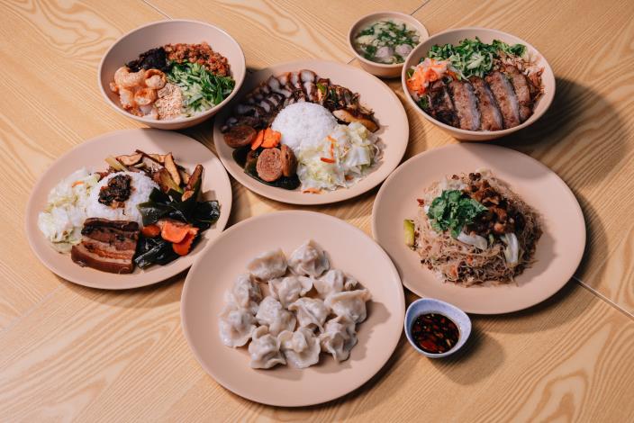 3、食堂內用料理，包括郭老爺水餃、梅干扣肉、馬告鹹豬肉飯、古早味炒米粉等多元族群_