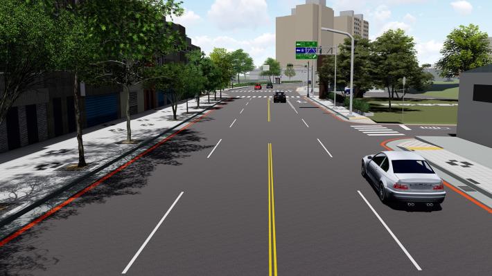 圖: 工程拓寬為四車道及道路景觀3D模擬圖