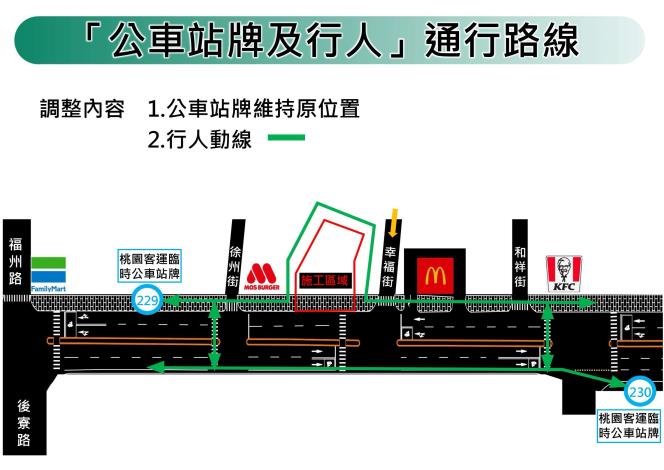 公車站牌及行人通行路線