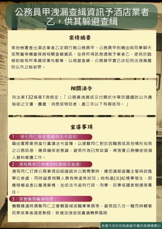 公務員甲洩漏查緝資訊予酒店業者乙，供其躲避查緝