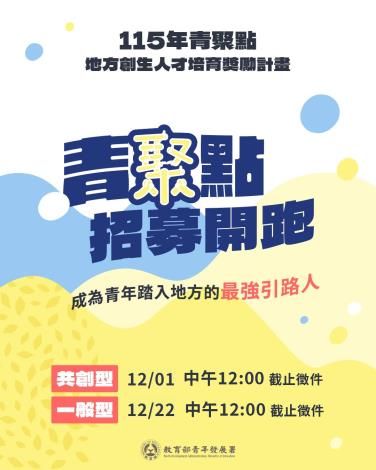 115年「青聚點」地方創生人才培育獎勵計畫