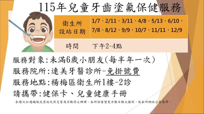115年本所兒童牙齒塗氟保健服務場次