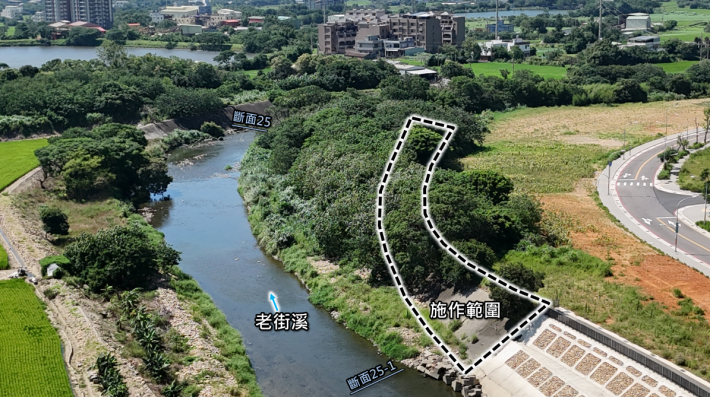 老街溪斷面25~25-1右岸堤防延長應急工程 施工位置圖