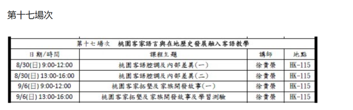 第十七場次課程時間