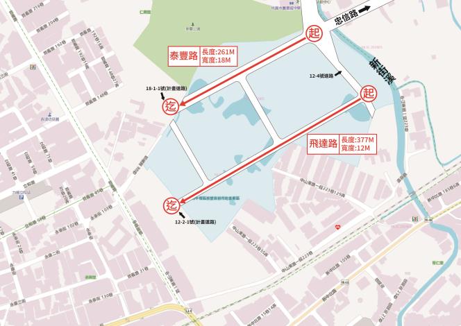 「泰豐自辦市地重劃區」新闢道路地圖