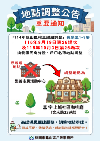 【辦理地點調整公告】宣導海報