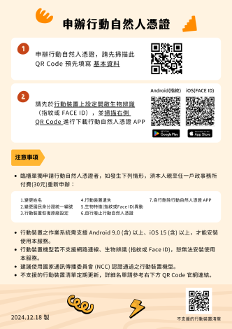 臨櫃申辦行動自然人憑證流程