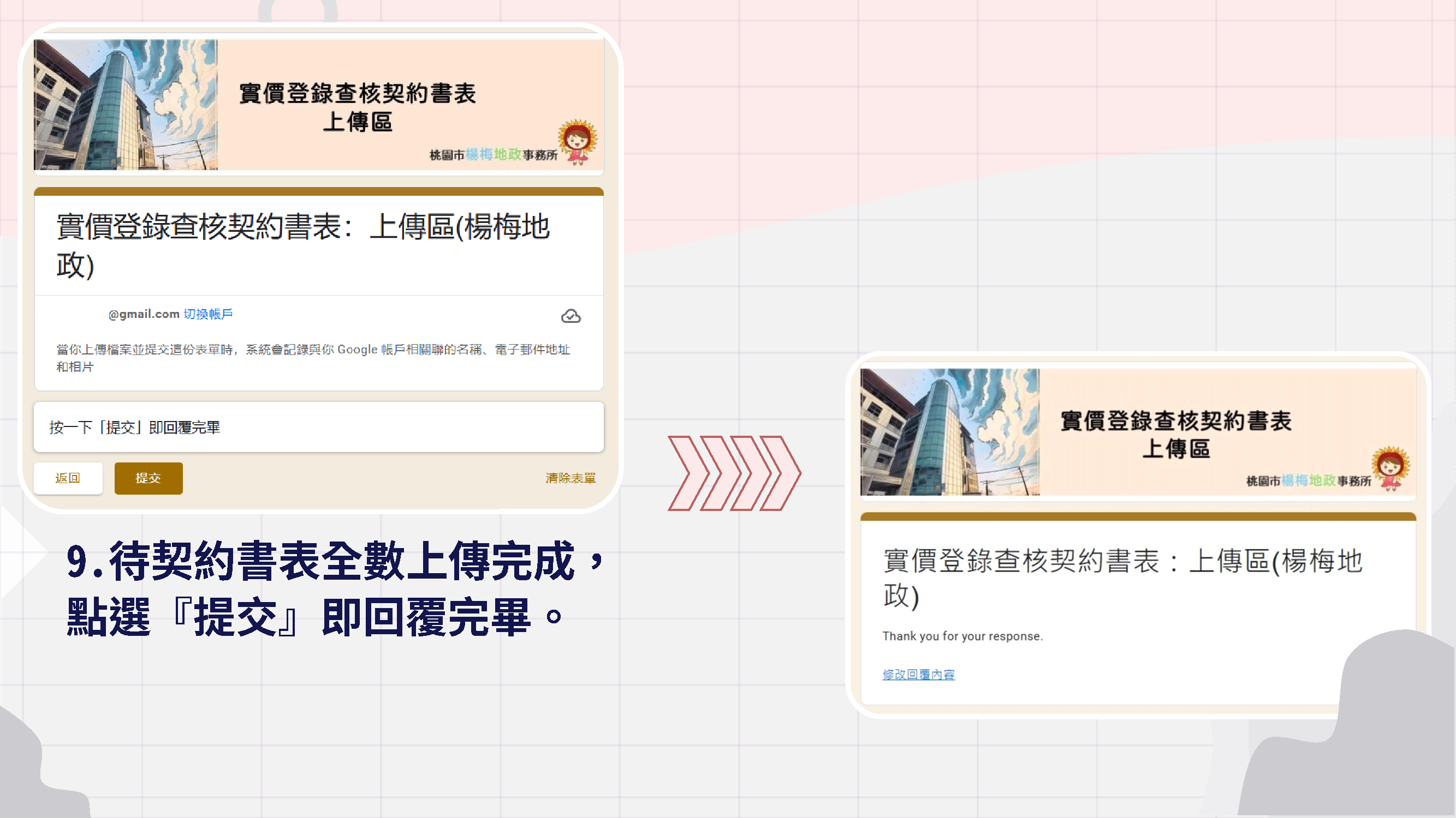 步驟九 待契約書上傳完畢後點選提交回覆