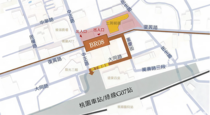 BR08與桃園車站及綠線轉乘