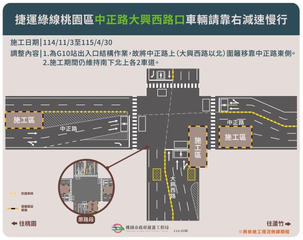 20250919捷運綠線桃園區中正路大興西路口車道改道資訊_R4