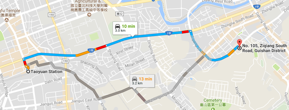 How to reach Guishan Land Office by driving from Taoyuan Train Station