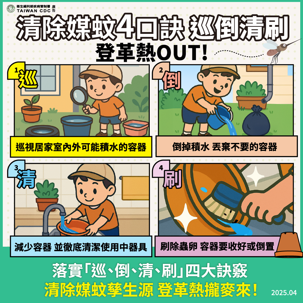 清除媒蚊4口訣 巡倒清刷