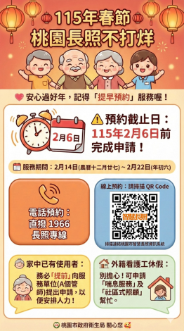 長照服務春節不打烊  提前撥打1966預約服務