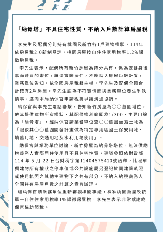 不計入房屋戶數的納骨塔