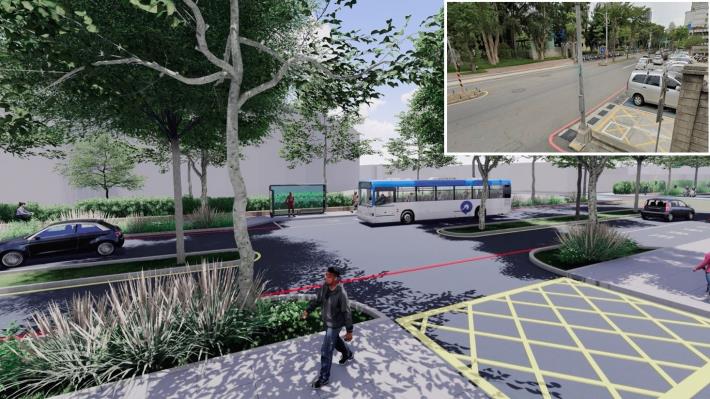 「成功路綠廊人本計畫」朝陽街以東到三民路口-公車站牌及無障礙步道設置模擬圖