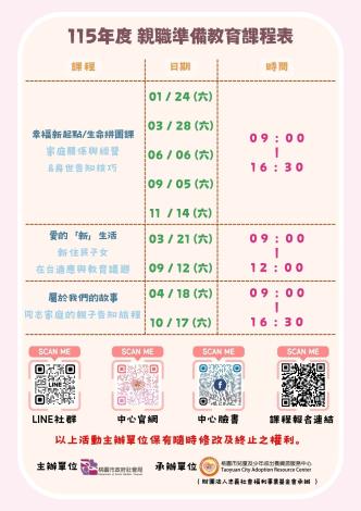 115年度親職準備教育課程表
