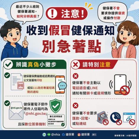 防範假冒健保署通知詐騙