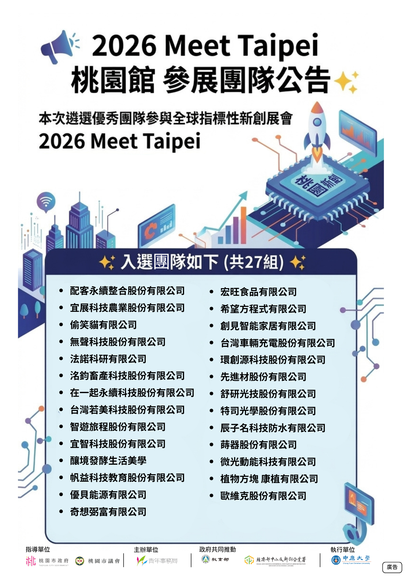 Meet Taipei桃園館參展團隊名單